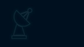 Glowing neon line Radar icon isolated on black background. Search system. Satellite sign. 4K Video motion graphic animation.