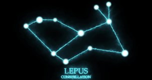 Lepus constellation. Light rays, laser light shining blue color. Stars in the night sky. Cluster of stars and galaxies. Horizontal composition, 4k video quality