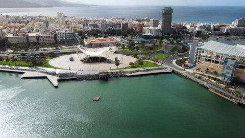 Las Palmas de Gran Canaria, Spain - 18 March 2021: Aerial view on Las Palmas de Gran Canaria during Corona pandemic