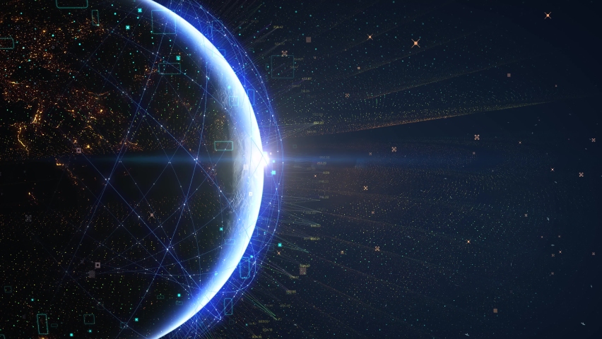 Digital Grid Over the Earth Sunrise. Internet connection by satellites. Global network connection the world abstract 3D rendering satellites. Modern Business and Technology Concept Royalty-Free Stock Footage #1069285264