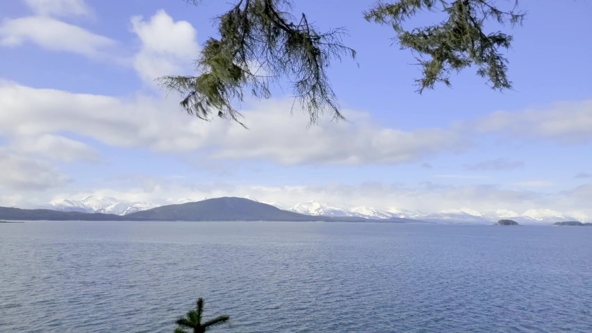 Juneau Alaska Favorite Channel on a Cloudy Blue Sky Day in Spring