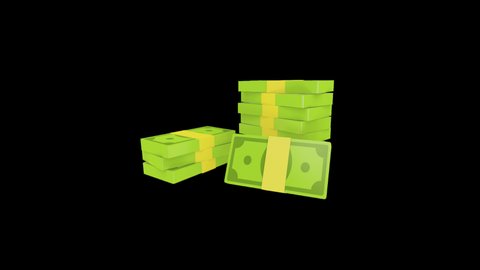 Bundle Money 3D Animated Icon on Transparent Background. 4K Ultra HD Apple ProRes 4444.