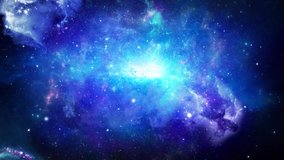 Abstract Space background. Asteroid fly fractal blue nebula with planet clouds bright center of lighting in the universe Loop Animation. For Titles, Intro, Logo Reveal, Effect, Style and Scene. - Powered by Shutterstock - Get 15% off with code: PIKWIZARD15