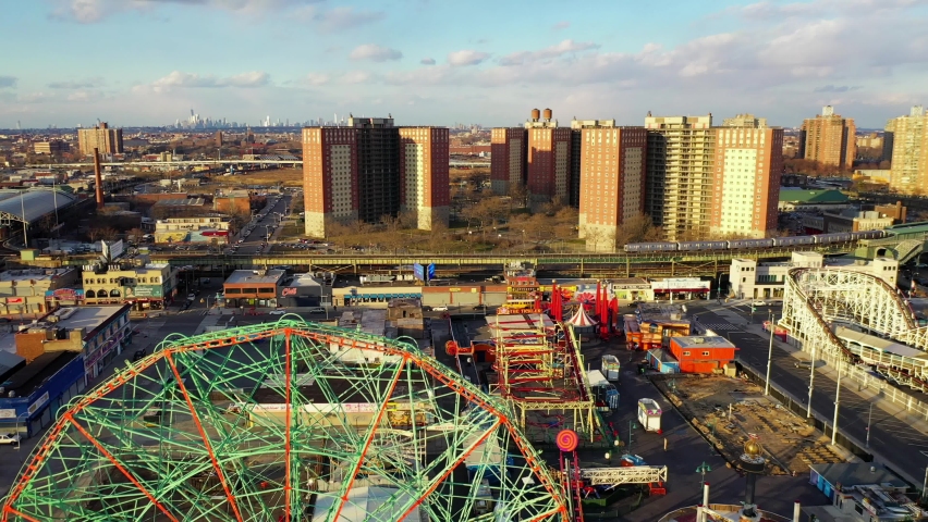 Coney Island, NY-United States - February 8, 2020:  This is an aerial view of Coney Island.