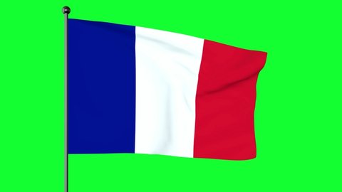 Green screen 3D Illustration of The flag of France is a tricolour flag featuring three vertical bands coloured blue, white, and red. the French Tricolour or simply the Tricolour	