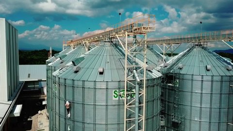 Magelang, Indonesia - July 5, 2019 : Huge Agriculture Grain Silos Storage Tank In Magelang. Indonesia
