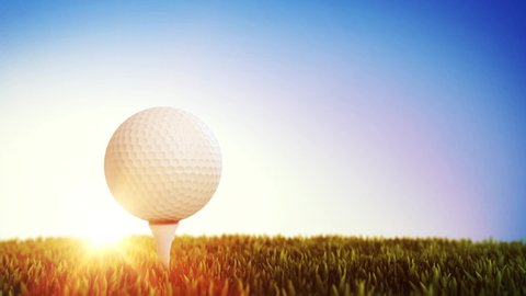Shot Of Golf Ball Hit By Driver golf ball Swing field, sun, grass field slow motion closeup 