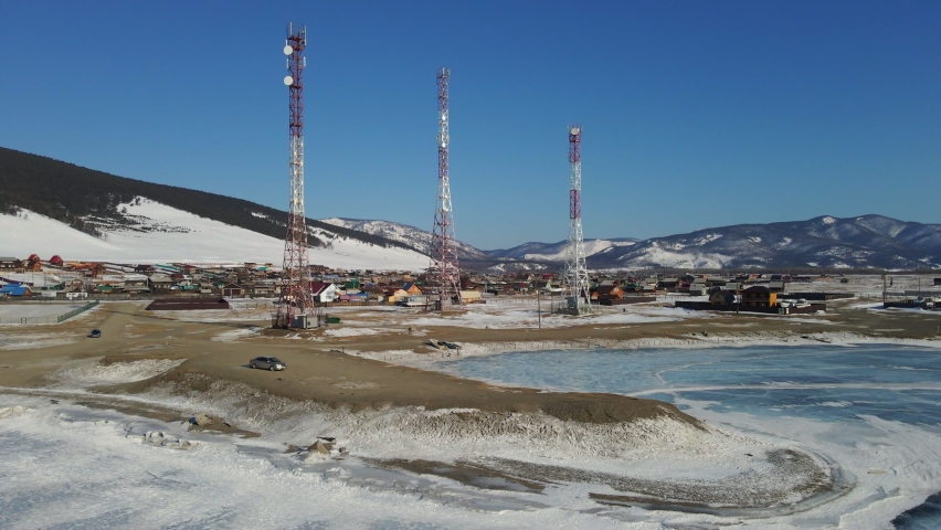 Aerial View of Bolshoye Goloustnoe Settlement at Baikal Lake in Russia in Winter