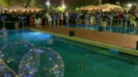 Exit of the children to the chuppah before the Jewish wedding ceremony. Blurred view. 4K