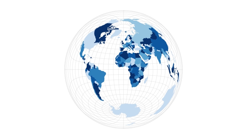 World Map. Lambert azimuthal equal-area projection. Loopable rotating map of the world. Attractive footage.