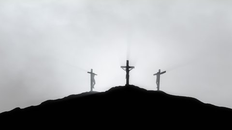 Animation of Golgotha hill from ancient Jerusalem. Concept of the Crucifixion of Christ. You can use different blending modes for adding to your composition.