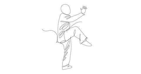 4K and HD video of a man practicing Tai Chi. Martial arts, movement, exercise and spirituality concept. Illustration made in solid line, black line on white background.