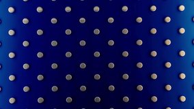 Abstract rotating dark blue background with white round dots, seamless loop. Animation. Spinning pattern with white circles contrasting to blue backdrop.