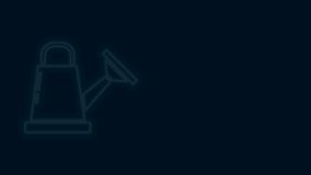 Glowing neon line Watering can icon isolated on black background. Irrigation symbol. 4K Video motion graphic animation.