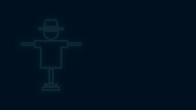 Glowing neon line Scarecrow icon isolated on black background. 4K Video motion graphic animation.