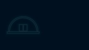 Glowing neon line Hangar icon isolated on black background. 4K Video motion graphic animation.