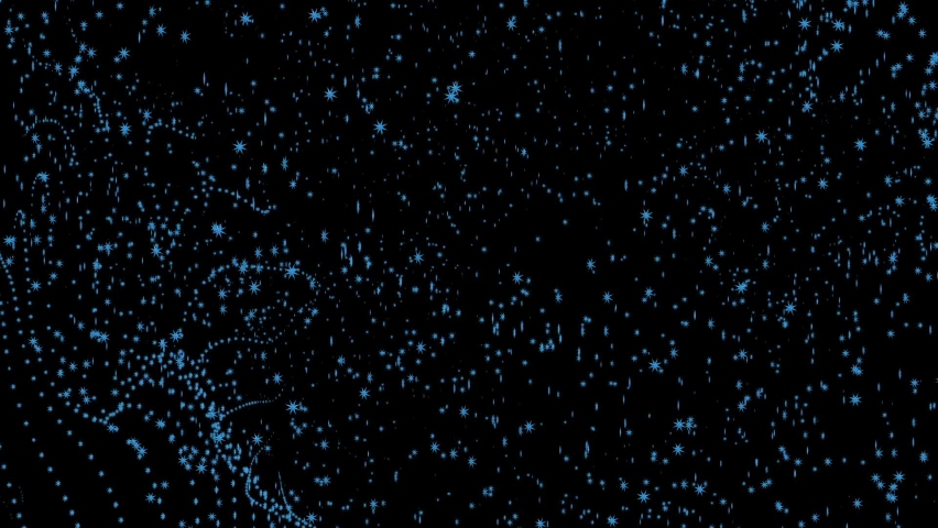 Abstract flight of blue beautiful snowflakes in endless space. Snow blizzard. Isolated black background. 3d illustration. | Shutterstock HD Video #1069326322