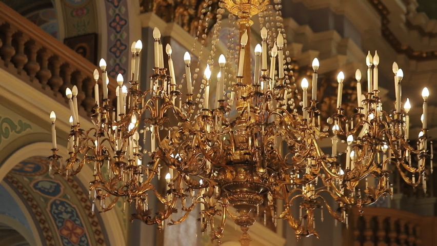 Old architectural church candle. Cathedral chandelier In the Church. Royalty-Free Stock Footage #1069326808