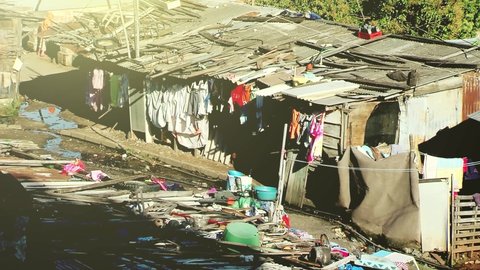 Shanty Town in Asuncion, Capital of Paraguay. Zoom Out. 4K Resolution.