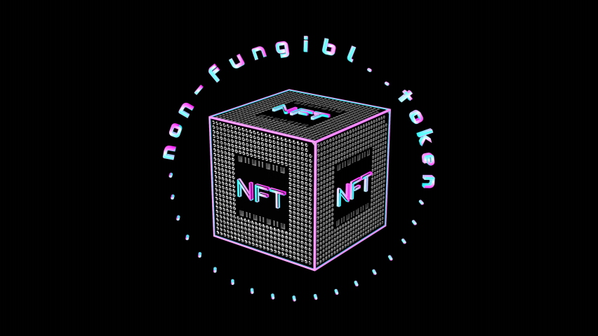 Rotating three-dimensional cube with the inscription nft. concept crypto art. 3d render | Shutterstock HD Video #1069334929