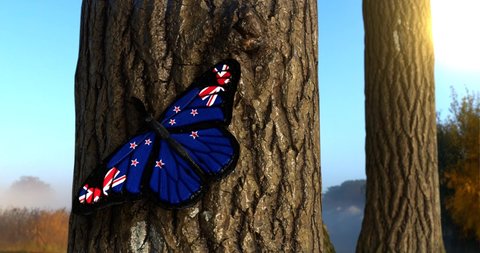 Flag of New Zealand on Butterfly Wings Realistic 4K UHD 60FPS