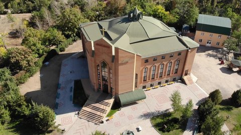 Vifania Church Nikolaev Ukraine, 4 k air view of Bethany Church, Video the temple from the air, drone video religious building, flying around the church, drone video Pentecostal church, baptist temple