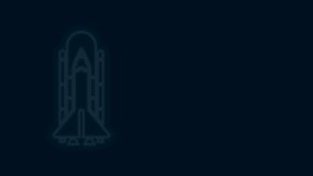 Glowing neon line Space shuttle and rockets icon isolated on black background. 4K Video motion graphic animation.