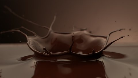 Super Slow Motion Detail Shot of Melted Chocolate Crown Splash at 1000 fps.