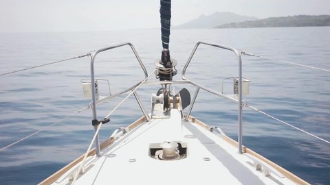 View from the bow of the yacht closeup. Still frame.
