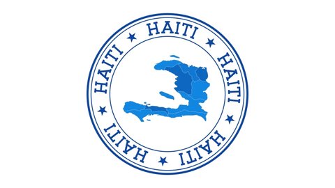 Haiti intro. Badge with the circular name and map of country. Haiti round logo animation.