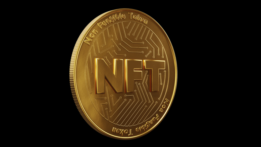 3D render of a rotating NFT coin on a transparent background. Loopable video Royalty-Free Stock Footage #1069375831