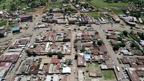 City scape-drone view. March 2021 drone view of the roofs of the small village of Africa town Loitokitok Kenya Africa. drone fly, Africa Kenya, nairobi, Amboseli Kenya.
