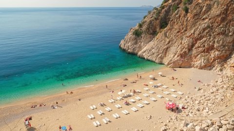 Beautiful Kaputash beach at Mediterranean sea in Turkey. Steadicam shot