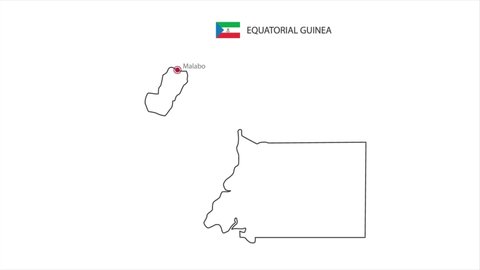 Motions point of Malabo City with Equatorial Guinea flag and Equatorial Guinea map.