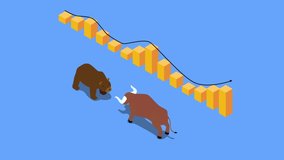 Animated cartoon design of bull and bear fighting near growth financial chart and upward arrow. Cartoon in 4k resolution - Powered by Shutterstock - Get 15% off with code: PIKWIZARD15