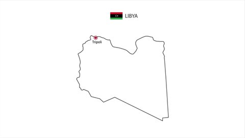 Motions point of Tripoli City with Libya flag and Libya map.