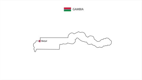 Motions point of Banjul City with Gambia flag and Gambia map.