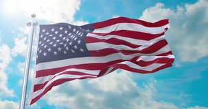 Flag of United States realistic waving in the wind with cloud background (Perfect Loop)