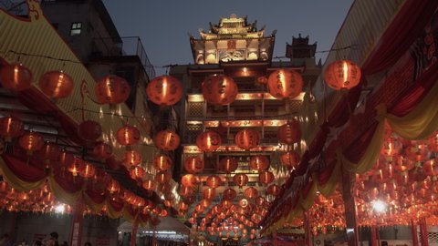15th Feb 2021. Bangkok, Thailand. Chinese temple decorated with Lanterns during Lunar new year 2021 festival.