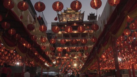 15th Feb 2021. Bangkok, Thailand. Chinese temple decorated with Lanterns during Lunar new year 2021 festival.
