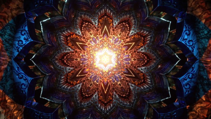 3D kaleidoscope mandala abstract background of trippy art psychedelic trance to open third eye with visuals energy chakra futuristic audiovisual vj seamless loop | Shutterstock HD Video #1069418203