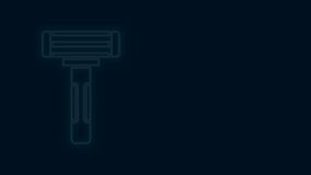 Glowing neon line Shaving razor icon isolated on black background. 4K Video motion graphic animation.
