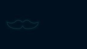 Glowing neon line Mustache icon isolated on black background. Barbershop symbol. Facial hair style. 4K Video motion graphic animation.