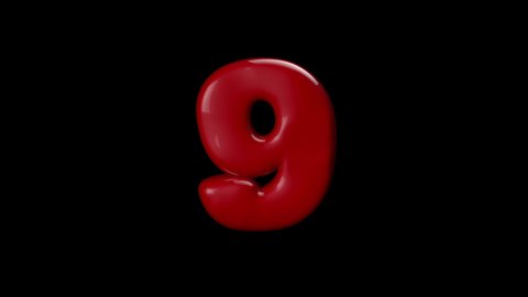 3D red color balloon number 9 with stop motion effect 
