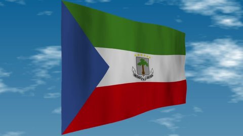 Flag of Equatorial Guinea. Clouds are flowing in the background.