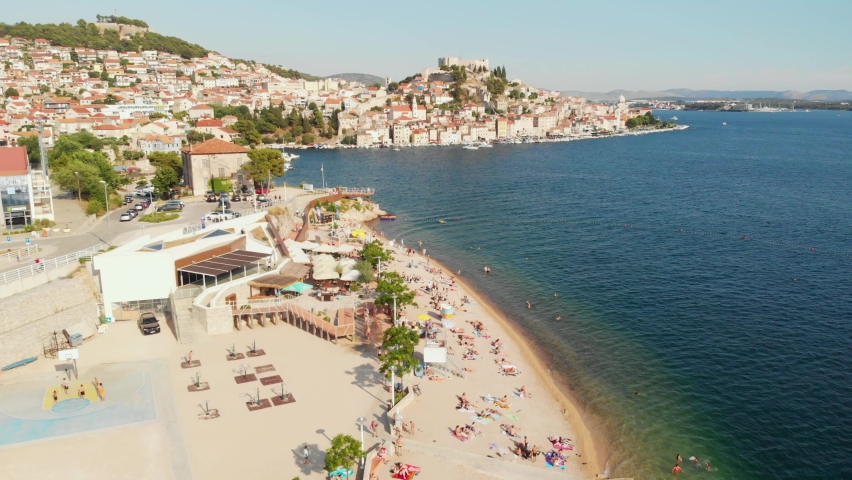 The aerial view of the beach in Šibenik, Croatia