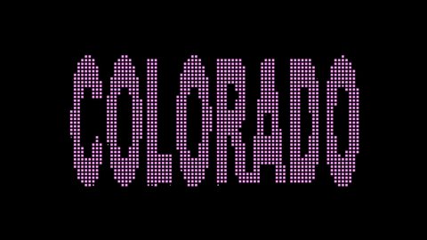 Colorado. Animated appearance of the inscription. Isolated Letters from pixels. Purple, magenta colors. US State Colorado for social media, bloggers, advertising, TV. UHD 4K video.