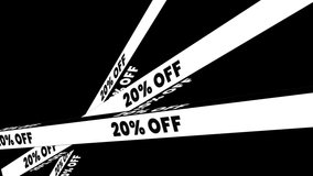 Special offer of 20% off sale hot prices. Black and white animated captions. alpha-loop