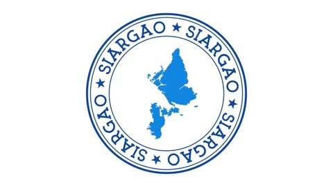 Siargao intro. Badge with the circular name and map of island. Siargao round logo animation.