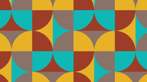 Animated tiles in warm color palette in retro geometric pattern. Simple motion graphic seamless looped animation in vintage flat style